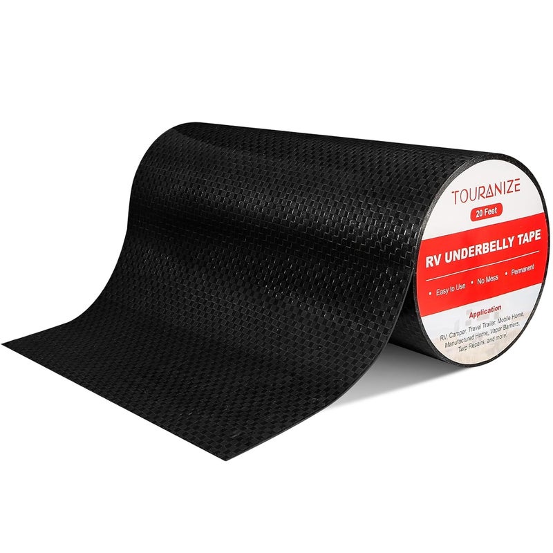 Touranize RV Underbelly Material RV Underbelly Tape, 8'' x 20' Waterproof Flex Belly Tape with Permanent Sealing Adhesive for Mobile Home, Camper Travel Trailer, Tear Repair Patch, Black - Image 1